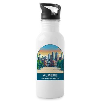 Almere Niederlande Moderne Skyline Vintage-Kunst - Trinkflasche mit integriertem Trinkhalm - Weiß - Rechts