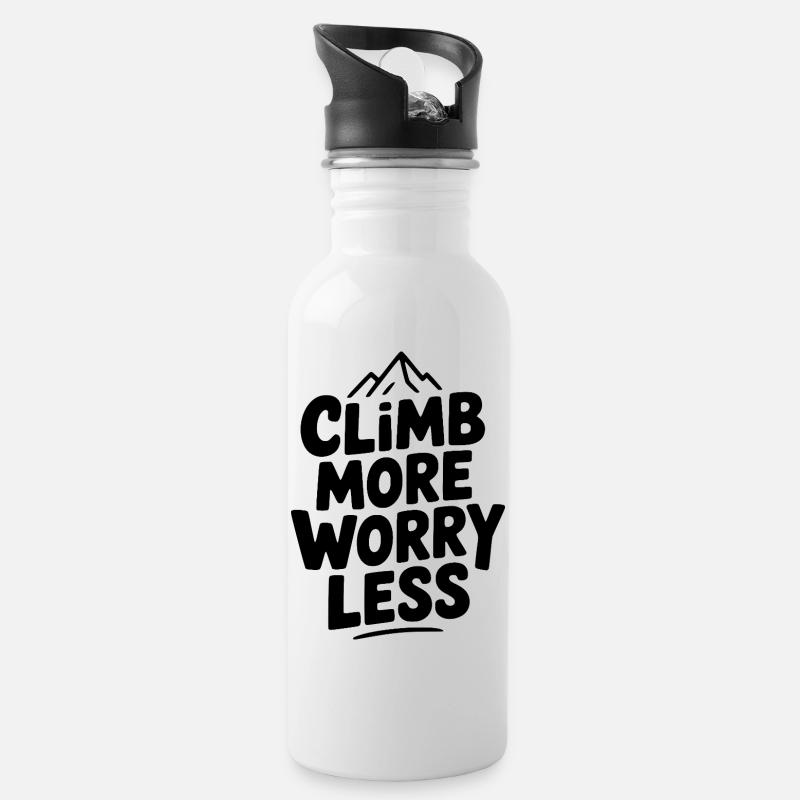 Climb More Worry Less - Water bottle with straw - white
