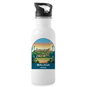 Malaga Spain Vintage Travel Poster Art - Water bottle with straw - white - Right