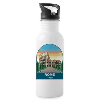 Rome Italy Vintage Travel Poster Art - Water bottle with straw - white - Right