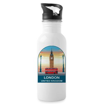 London UK Vintage Travel Poster Art - Trinkflasche mit integriertem Trinkhalm - Weiß - Rechts