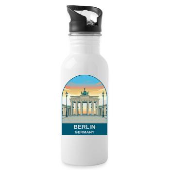 Berlin Germany TV Tower Vintage Travel Art - Water bottle with straw - white - Right