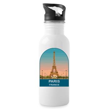Paris France Affiche de voyage vintage de la Tour Eiffel - Gourde avec paille intégrée - blanc - Droite