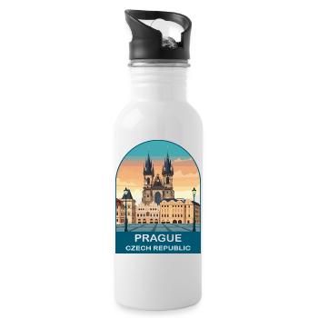 Prague Czech Republic Vintage Poster - Water bottle with straw - white - Right