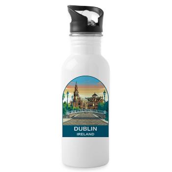 Dublin Ireland Vintage Travel Poster Art - Water bottle with straw - white - Right