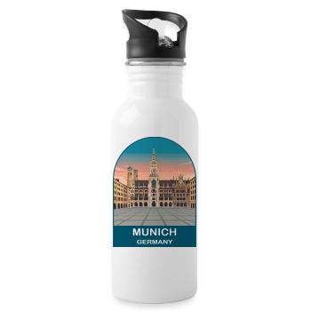 Affiche de voyage vintage de l’hôtel de ville de Munich, Allemagne - Gourde avec paille intégrée - blanc - Droite