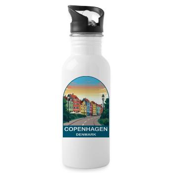 Copenhagen Denmark Vintage Travel Poster - Water bottle with straw - white - Right