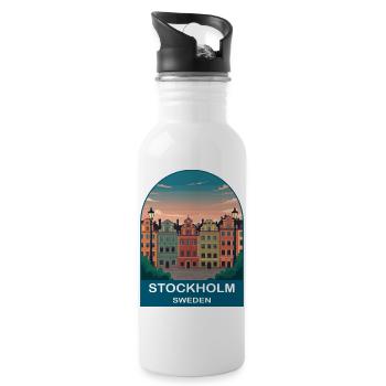 Stockholm, Schweden Vintage-Reiseplakat-Kunst - Trinkflasche mit integriertem Trinkhalm - Weiß - Rechts