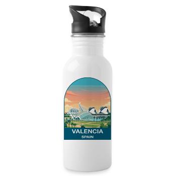 Valencia Spain City of Arts Vintage Travel Art - Water bottle with straw - white - Right