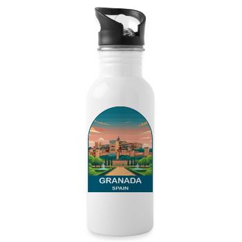 Granada Spain Vintage Travel Poster Art - Water bottle with straw - white - Right