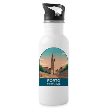 Porto Portugal Vintage Travel Poster Art - Water bottle with straw - white - Right