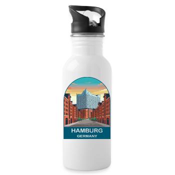 Hamburg Germany Elbphil harmonie Travel Art - Water bottle with straw - white - Right