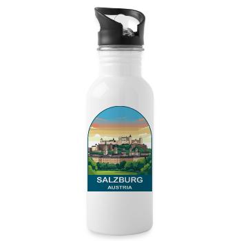 Salzburg Austria Vintage Travel Poster Art - Water bottle with straw - white - Right