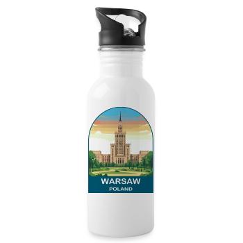 Warsaw Poland Vintage Travel Poster Art - Water bottle with straw - white - Right