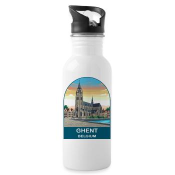 Ghent Belgium Vintage Travel Poster Art - Water bottle with straw - white - Right