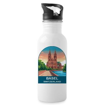 Basel Switzerland Vintage Travel Poster Art - Water bottle with straw - white - Right
