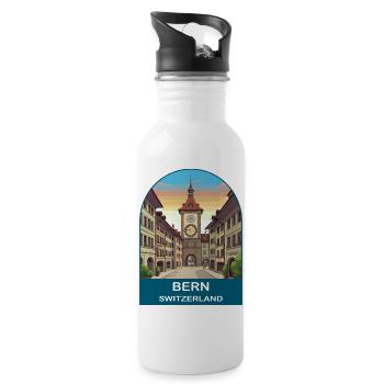 Bern Switzerland Vintage Travel Poster Art - Water bottle with straw - white - Right