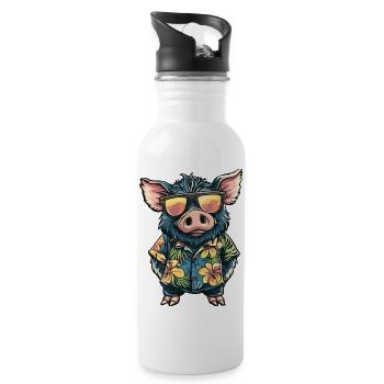 Schwein Comic Urlaub Wildschwein - Trinkflasche mit integriertem Trinkhalm - Weiß - Rechts