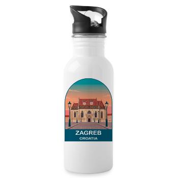 Zagreb Croatia Vintage Travel Poster Art - Water bottle with straw - white - Right