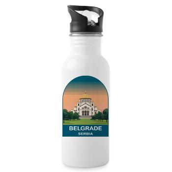 Belgrade Serbia Vintage Travel Poster Art - Water bottle with straw - white - Right