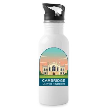 Cambridge UK Vintage Travel Poster Art - Water bottle with straw - white - Right