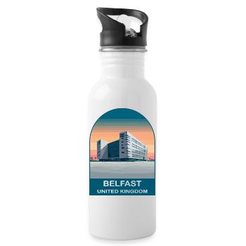 Belfast UK Vintage Travel Poster Art - Water bottle with straw - white - Right
