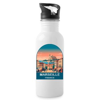 Marseille France Port City Vintage Travel Poster - Water bottle with straw - white - Right