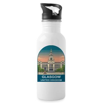 Glasgow UK Vintage Travel Poster Art - Water bottle with straw - white - Right