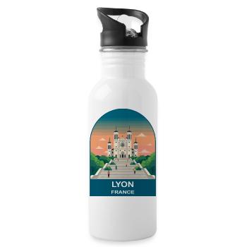 Lyon France City Skyline Vintage Travel Poster - Water bottle with straw - white - Right