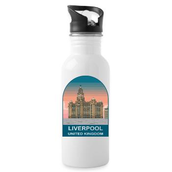 Liverpool UK Vintage Travel Poster Art - Water bottle with straw - white - Right