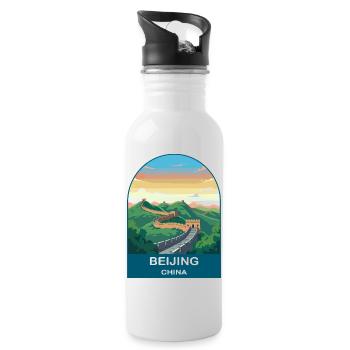 Peking China Große Mauer Vintage-Reiseplakat - Trinkflasche mit integriertem Trinkhalm - Weiß - Rechts