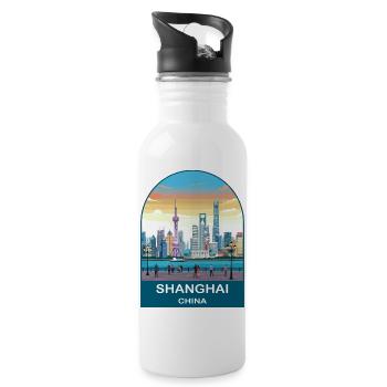 Shanghai China Vintage-Reiseplakat-Kunst - Trinkflasche mit integriertem Trinkhalm - Weiß - Rechts