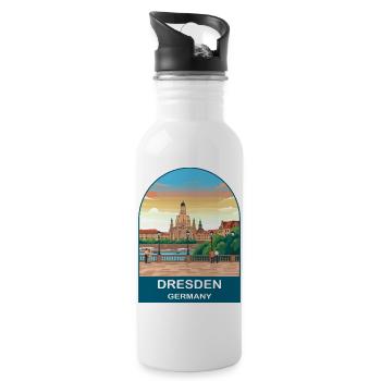 Dresden Germany Vintage Travel Poster Art - Water bottle with straw - white - Right
