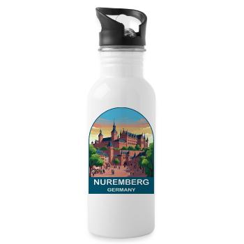 Nuremberg Germany Vintage Travel Poster Art - Water bottle with straw - white - Right