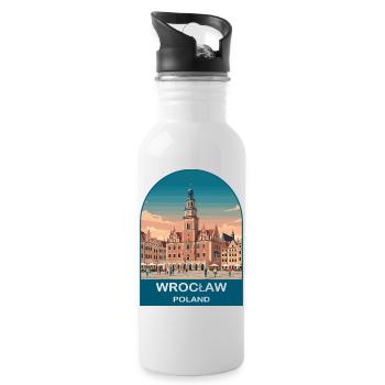 Wroclaw Poland Vintage Travel Poster Art - Water bottle with straw - white - Right