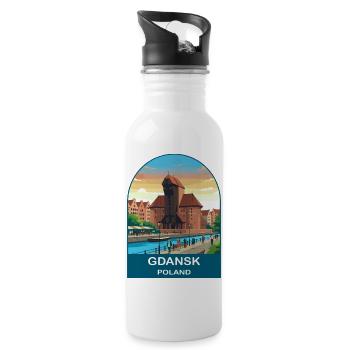 Gdansk Poland Vintage Travel Poster Art - Water bottle with straw - white - Right