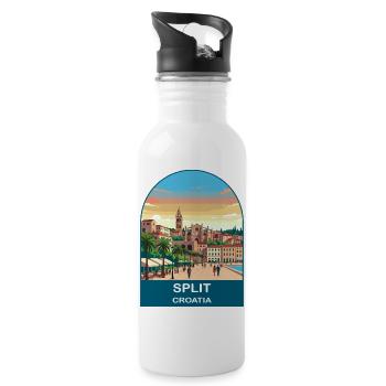 Split Croatia Vintage Travel Poster Art - Water bottle with straw - white - Right