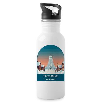 Tromso Norwegen Vintage-Reiseplakat-Kunst - Trinkflasche mit integriertem Trinkhalm - Weiß - Rechts