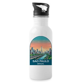 Sao Paulo Brazil Skyline Modern Travel Poster - Water bottle with straw - white - Right