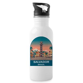 Salvador Brazil Pelourinho Travel Poster Art - Water bottle with straw - white - Right