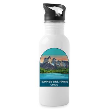 Torres del Paine Chile Vintage Retro Travel Poster - Water bottle with straw - white - Right