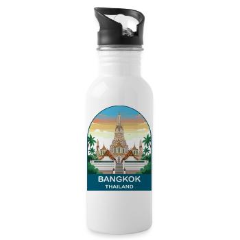 Bangkok Thailand Temple Vintage Travel Poster Art - Water bottle with straw - white - Right