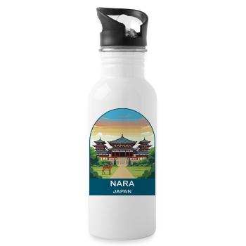 Nara Japan Temple and Deer Vintage Travel Art - Water bottle with straw - white - Right