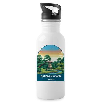 Kanazawa Japan Kenrokuen Vintage Travel Art - Water bottle with straw - white - Right
