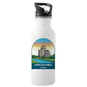 Hiroshima Japan Vintage Travel Poster Art - Water bottle with straw - white - Right