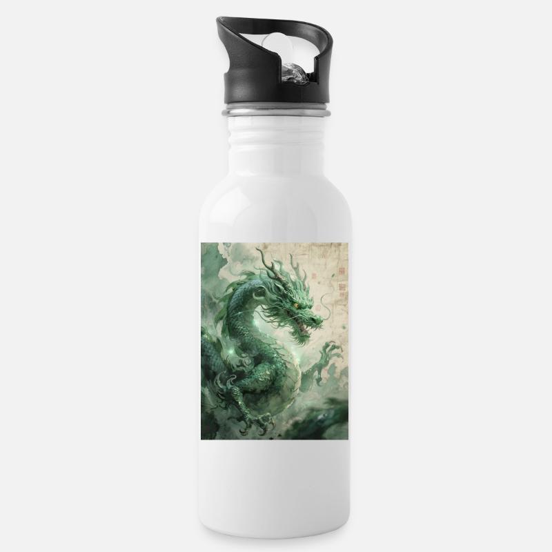 Der Herrscher des Ostens: Der Azurdrache (Qinglong) - Trinkflasche mit integriertem Trinkhalm - Weiß