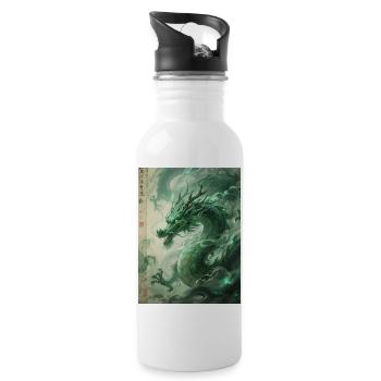 Das Totem des Frühlings: Qinglong – Vitalité Azur - Trinkflasche mit integriertem Trinkhalm - Weiß - Rechts