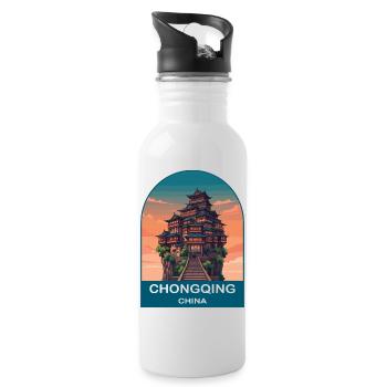 Affiche de voyage vintage de Chongqing, Chine Hongyadong - Gourde avec paille intégrée - blanc - Droite