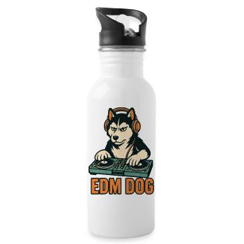 EDM Dog: Husky DJ at the mixing desk in retro style - Water bottle with straw - white - Right