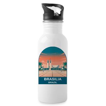 Brasilia Brazil Skyline Vintage Travel Poster - Water bottle with straw - white - Right